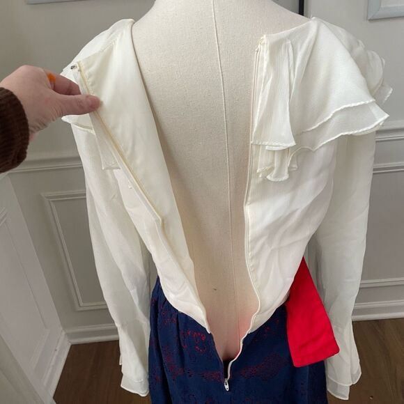 Vintage 70s Calderon Blue White Red Maxi Dress Long Sleeve S M - Picture 11 of 12